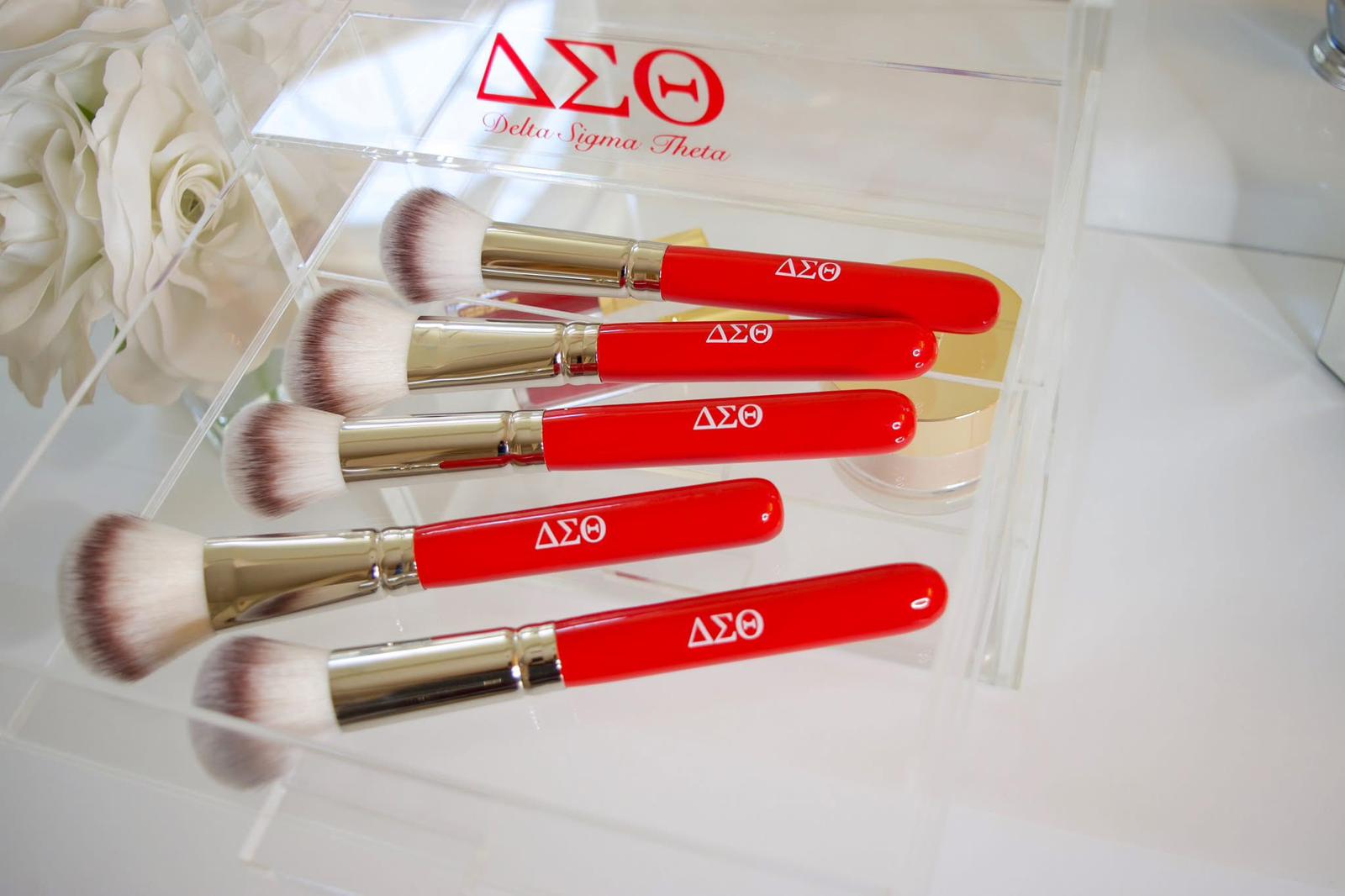 The FIRST Delta Sigma Theta® Crimson & Cream Makeup Brush Set & Bag